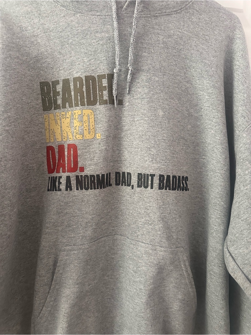 Gildan Grey Hooded Sweatshirt with Multicolor Bearded Dad Graphic - Picture 2 of 3